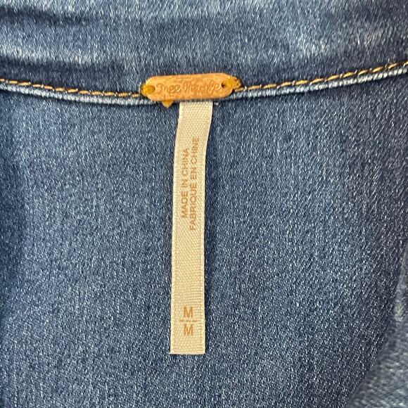 Free People Jean Dynamite Mini Dress Long Sleeve Stretch Denim Blue Women's M - Picture 15 of 16